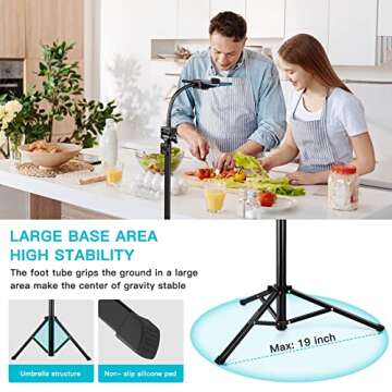 74" Flexible Phone Tripod, Tall Cell Phone Tripod with Adjustable Gooseneck & Remote, Portable Phone Stand Tripod for Video Recording, Overhead Cellphone Tripod, Compatible with iPhone Android