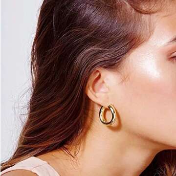 sovesi Chunky Gold Hoop Earrings for Women, 14K Real Gold Plated Thick Hoops Earrings with 925 Sterling Silver Post, Gold and Silver Hoop Earrings for Women Set 25mm