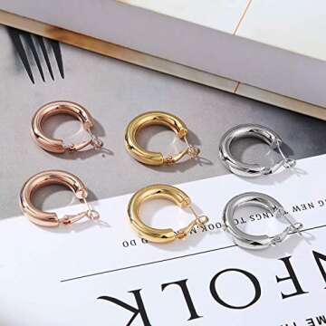 sovesi Chunky Gold Hoop Earrings for Women, 14K Real Gold Plated Thick Hoops Earrings with 925 Sterling Silver Post, Gold and Silver Hoop Earrings for Women Set 25mm