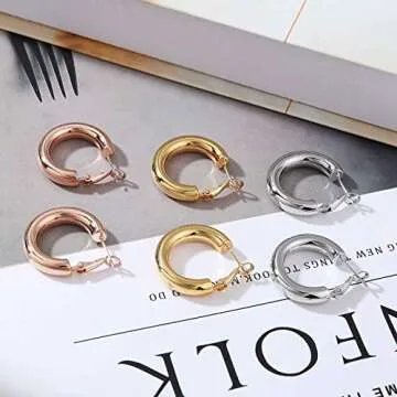 sovesi Chunky Gold Hoop Earrings for Women, 14K Real Gold Plated Thick Hoops Earrings with 925 Sterling Silver Post, Gold and Silver Hoop Earrings for Women Set 25mm