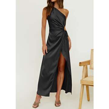 BTFBM Women 2023 One Shoulder Prom Dresses Sleeveless Cutout Ruched Adjustable Split Satin Party Cocktail Maxi Dress