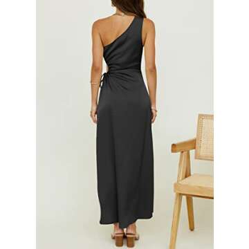 BTFBM Women 2023 One Shoulder Prom Dresses Sleeveless Cutout Ruched Adjustable Split Satin Party Cocktail Maxi Dress