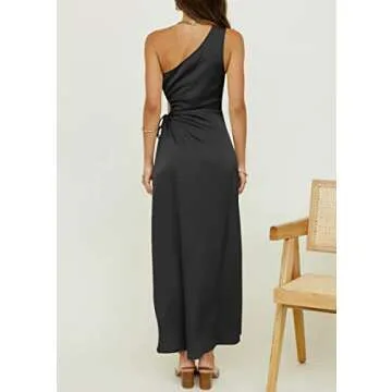 BTFBM Women 2023 One Shoulder Prom Dresses Sleeveless Cutout Ruched Adjustable Split Satin Party Cocktail Maxi Dress