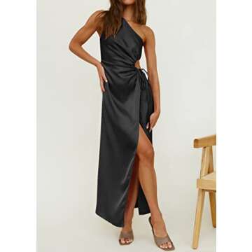 BTFBM Women 2023 One Shoulder Prom Dresses Sleeveless Cutout Ruched Adjustable Split Satin Party Cocktail Maxi Dress