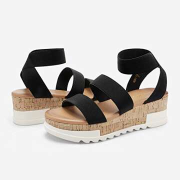 DREAM PAIRS Women's Open Toe Ankle Strap Casual Flatform Platform Wedges Sandals,Size 9,Black,Reed-1