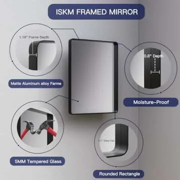 ISKM 60x30 Inch Black Framed Mirrors for Bathroom Vanity Mirror for Wall Decorative Rectangular Anti-Rust Tempered Glass (Horizontal/Vertical)