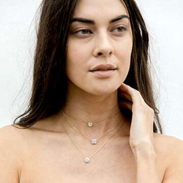 PAVOI 14K Gold Plated Post Faux Diamond Round Solitaire Pendant Halo Necklace in Yellow Gold