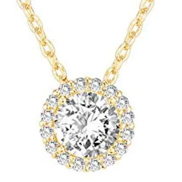 PAVOI 14K Gold Plated Faux Diamond Halo Pendant Necklace