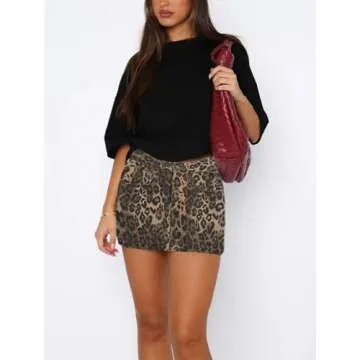 TYSSEDAL Women's Leopard Print Denim Mini Skirt High Waisted Sexy Bodycon Short Cheetah Print Jean Skirts for Women