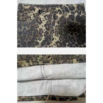 TYSSEDAL Women's Leopard Print Denim Mini Skirt High Waisted Sexy Bodycon Short Cheetah Print Jean Skirts for Women