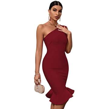 Maketina Womens Sexy One Shoulder Bodycon Bandage Dress Mermaid Cocktail Midi Dresses Trendy 2025 Wi...
