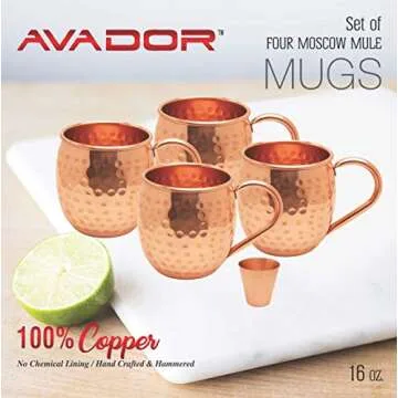 Avador® Classic Pure Copper Moscow Mule Mugs Set of 4