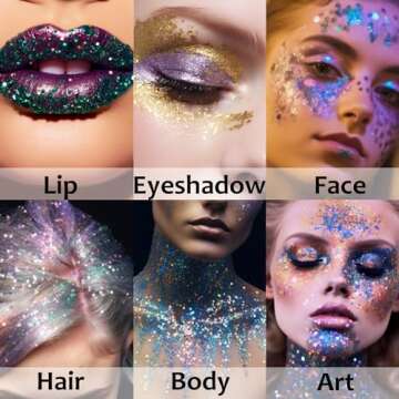 UCANBE White Body Glitter, Face Glitter Stick for Singer Concerts Music Festival, Chunky Glitter Makeup Rave Accessories for Body Face Hair Eyes Lip, Sparkling Mermaid Sequins for Women