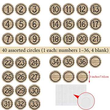 40 Pieces Laminated Industrial Student Numbers Cutouts Circle Wood Grain Cutouts Bulletin Board Acce...