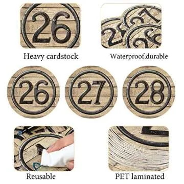 40 Pieces Laminated Industrial Student Numbers Cutouts Circle Wood Grain Cutouts Bulletin Board Accents Cutouts with 40 Adhesive Glue Point Dots for Toddler Kids Preschool Classroom Decorations