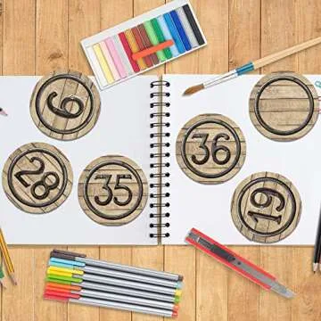 40 Pieces Laminated Industrial Student Numbers Cutouts Circle Wood Grain Cutouts Bulletin Board Accents Cutouts with 40 Adhesive Glue Point Dots for Toddler Kids Preschool Classroom Decorations
