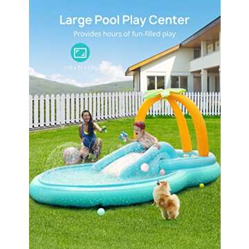 Kiddie Pool, Evajoy Inflatable Play Center Kids Pool with Slide, Water Sprayers Thickened Wear-Resistant Full-Sized Swimming Pool for Kids Toddler Children, Garden Backyard & Indoor Use 111”x70”x61”