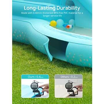 Kiddie Pool, Evajoy Inflatable Play Center Kids Pool with Slide, Water Sprayers Thickened Wear-Resistant Full-Sized Swimming Pool for Kids Toddler Children, Garden Backyard & Indoor Use 111”x70”x61”