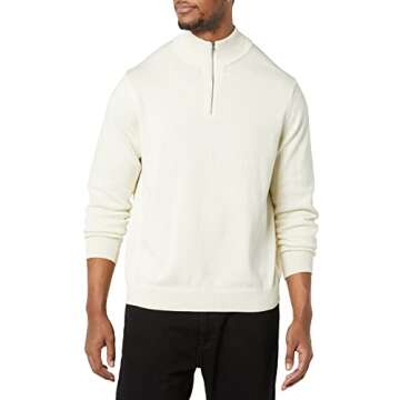 Amazon Essentials Men's 100% Cotton Quarter-Zip Sweater in Ivory