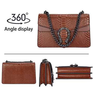 Aiqudou Crossbody Bag Chain Purse for Women - Snake Print Evening Handbag Leather Shoulder Satchel Bag(NEW Brown)