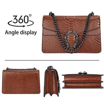 Aiqudou Crossbody Bag Chain Purse for Women - Snake Print Evening Handbag Leather Shoulder Satchel Bag(NEW Brown)