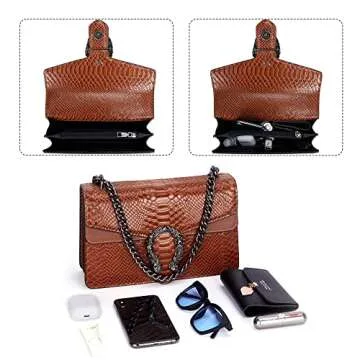 Aiqudou Crossbody Bag Chain Purse for Women - Snake Print Evening Handbag Leather Shoulder Satchel Bag(NEW Brown)