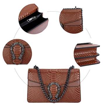 Aiqudou Crossbody Bag Chain Purse for Women - Snake Print Evening Handbag Leather Shoulder Satchel Bag(NEW Brown)