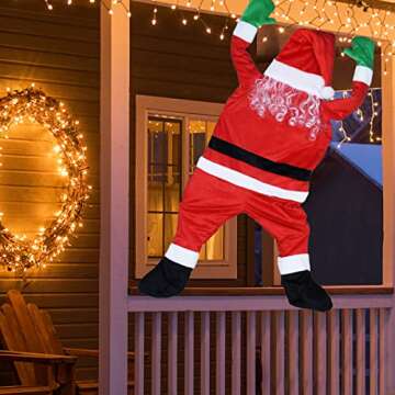 TOLOCO 4.92 FT Hanging Santa Claus, Christmas Decorations, Christmas Ornaments for Roof, Porch, Gutter, Balcony, Christmas Decor Outdoor and Indoor