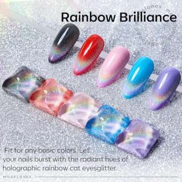 modelones Cat Eye Gel Nail Polish, 15 ML Rainbow Glitter Holographic Cat Eye Gel Polish with Magnet Stick Soak Off U V Nail Lamp Spring Gel Nail Polish Summer Nail Art Manicure Salon DIY Home