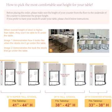 HNY Modern Counter Height Linen Fabric Upholstered Counter Stools Set of 4, 29 inch Kitchen Island Stool with Black Tubular Frame, Cream