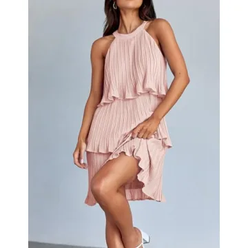 ZESICA Women's Summer Halter Dress in Pink, Mini Style