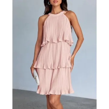 ZESICA Women's Summer Halter Dress in Pink, Mini Style