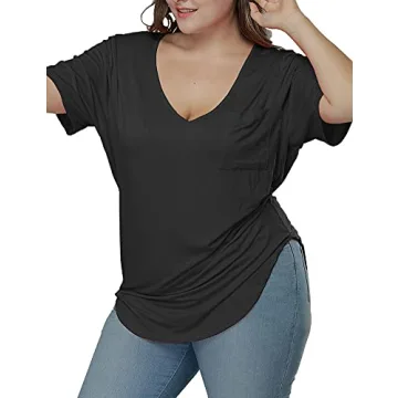 ALLEGRACE Plus Size Casual V-Neck T-Shirts Women's Tee
