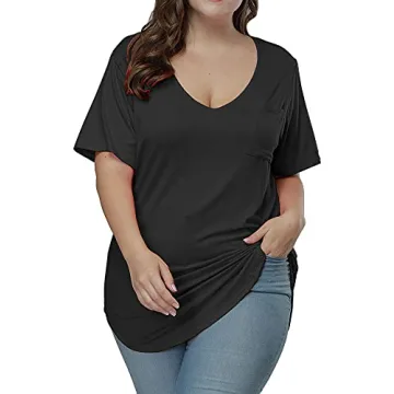 ALLEGRACE Plus Size Casual V-Neck T-Shirts Women's Tee