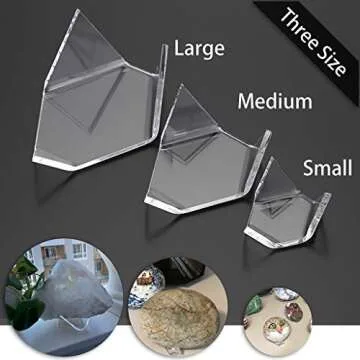 Hipiwe 5 Packs Acrylic Triangle Display Holder - Display Easel Stands for Geodes Rock Mineral Agate Fossil Coral, Clear Plastic Display Stands for Small Collectibles, Big