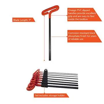 Dynamic 8 Piece T-Handle Metric Hex Key Set