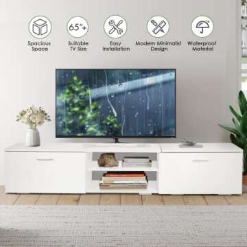 TUSY Modern TV Stand with Storage Cabinets, for 55/65/70 Inch TVs, Media Cabinet for Living Room Bed...