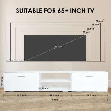 TUSY Modern TV Stand with Storage Cabinets, for 55/65/70 Inch TVs, Media Cabinet for Living Room Bedroom, TV Cabinet & Coffee Table for Home Decor, White …
