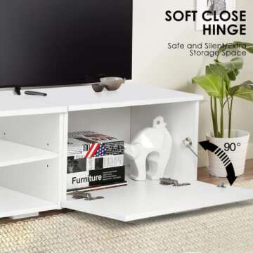TUSY Modern TV Stand with Storage Cabinets, for 55/65/70 Inch TVs, Media Cabinet for Living Room Bedroom, TV Cabinet & Coffee Table for Home Decor, White …