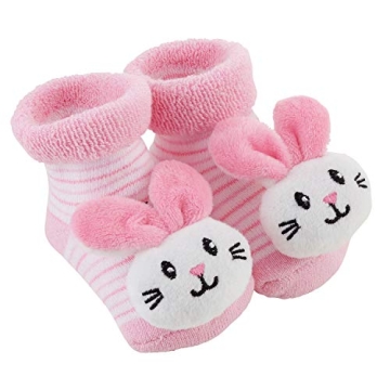 Stephan Baby Rattle Socks – Stripey Pink and White Bunnies for Infants