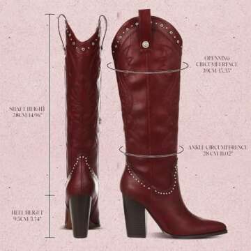 VOMIRA Burgundy Knee High Cowboy Boots for Women