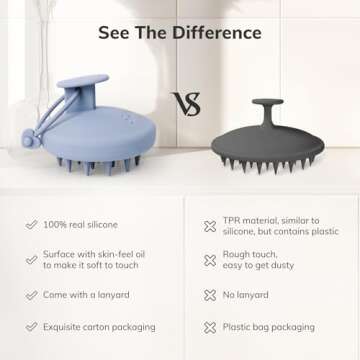 Sndyi Silicone Scalp Massager Shampoo Brush, Hair Scrubber with Soft Silicone Bristles, Scalp Scrubber/Exfoliator for Dandruff Removal, Wet Dry Scalp Brush for Hair Growth & Scalp Care, Gray Blue