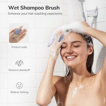 Sndyi Silicone Scalp Massager Shampoo Brush, Hair Scrubber with Soft Silicone Bristles, Scalp Scrubber/Exfoliator for Dandruff Removal, Wet Dry Scalp Brush for Hair Growth & Scalp Care, Gray Blue
