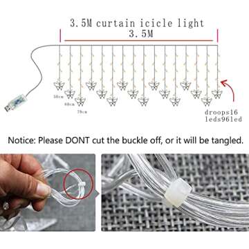 Decorman Butterfly Curtain Lights, 13ft 96 LED USB Window Fairy Lights 16 Butterflies 8 Modes Firefl...