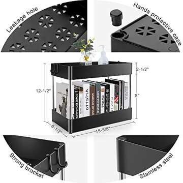MXBOLD Under Sink Organizer, 2 Tier Bathroom Organizer with 4 Hooks, Multi-purpose Under Sink Storage, Countertop Storage Shelf Cosmetic Organizer Holder for Bathroom Kitchen, Black