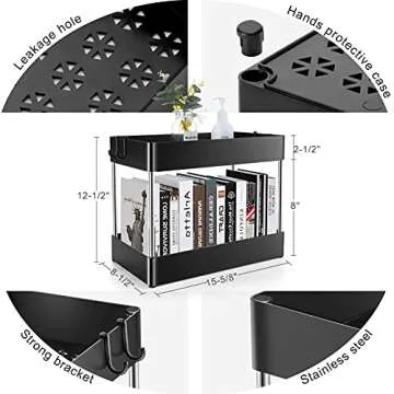 MXBOLD Under Sink Organizer, 2 Tier Bathroom Organizer with 4 Hooks, Multi-purpose Under Sink Storage, Countertop Storage Shelf Cosmetic Organizer Holder for Bathroom Kitchen, Black