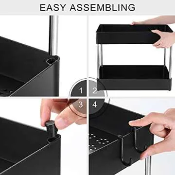 MXBOLD Under Sink Organizer, 2 Tier Bathroom Organizer with 4 Hooks, Multi-purpose Under Sink Storage, Countertop Storage Shelf Cosmetic Organizer Holder for Bathroom Kitchen, Black