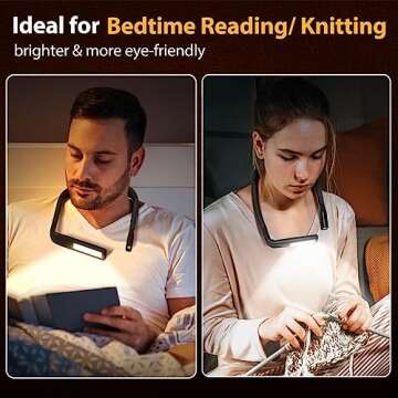 Neck Reading Light Book Lovers Gifts, Rechargeable 2000mAh 10-80Hrs Eye-friendly Wide Lamp Book Light, Birthday Christmas Stocking Stuffers for Men Women Readers, Camping Knitting Crochet Accessories