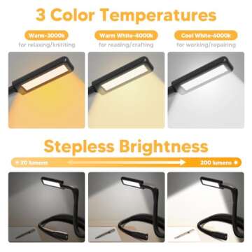 Neck Reading Light Book Lovers Gifts, Rechargeable 2000mAh 10-80Hrs Eye-friendly Wide Lamp Book Light, Birthday Christmas Stocking Stuffers for Men Women Readers, Camping Knitting Crochet Accessories