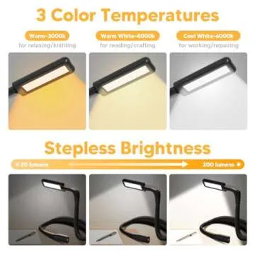 Neck Reading Light Book Lovers Gifts, Rechargeable 2000mAh 10-80Hrs Eye-friendly Wide Lamp Book Light, Birthday Christmas Stocking Stuffers for Men Women Readers, Camping Knitting Crochet Accessories